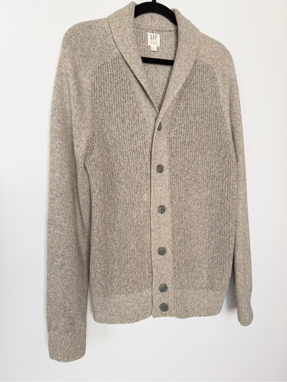 GAP for Good Men's 100% Cotton Shawl Collar Cardigan in Heather Taupe Med